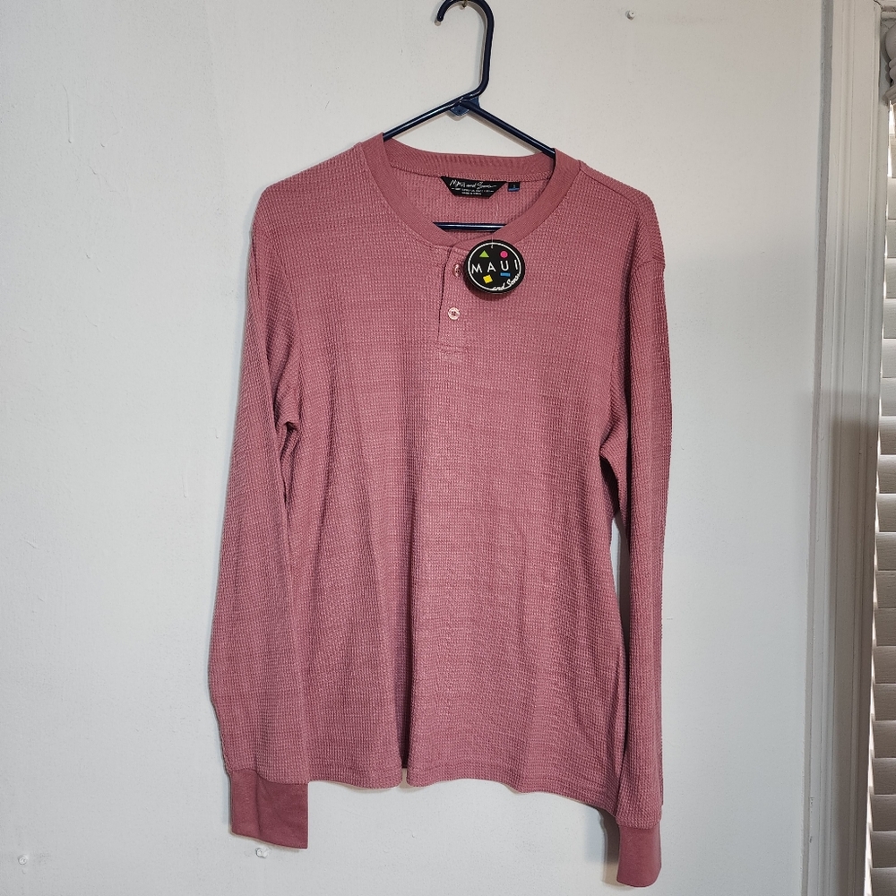 NWT Blush Pink Small Waffle Henley Long Sleeve Maui & Sons Shirt